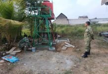 Debit Air Sumur Bor Diuji, Satgas TMMD Kodim 0418/Palembang Sempurnakan Pondasi Tower Tandon