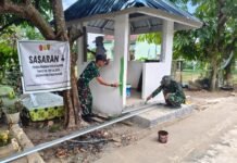 Gotong Royong Warnai Penyempurnaan Pos Kamling TMMD Ke-129 Kodim 0418/Palembang