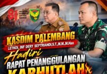 Kasdim 0418/Palembang Hadiri Rakor Penanganan Puncak Karhutla 2026 Secara Vicon